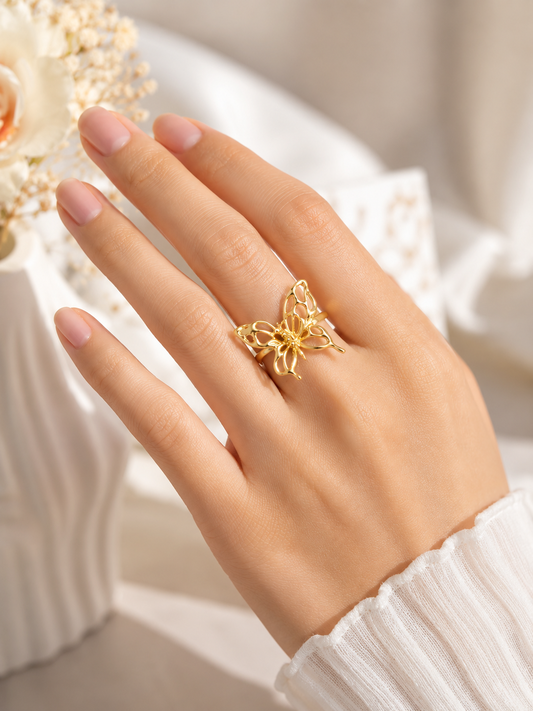 Golden butterfly ring