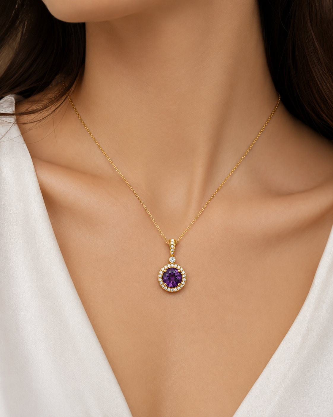 Gold Purple Gemstone Pendant