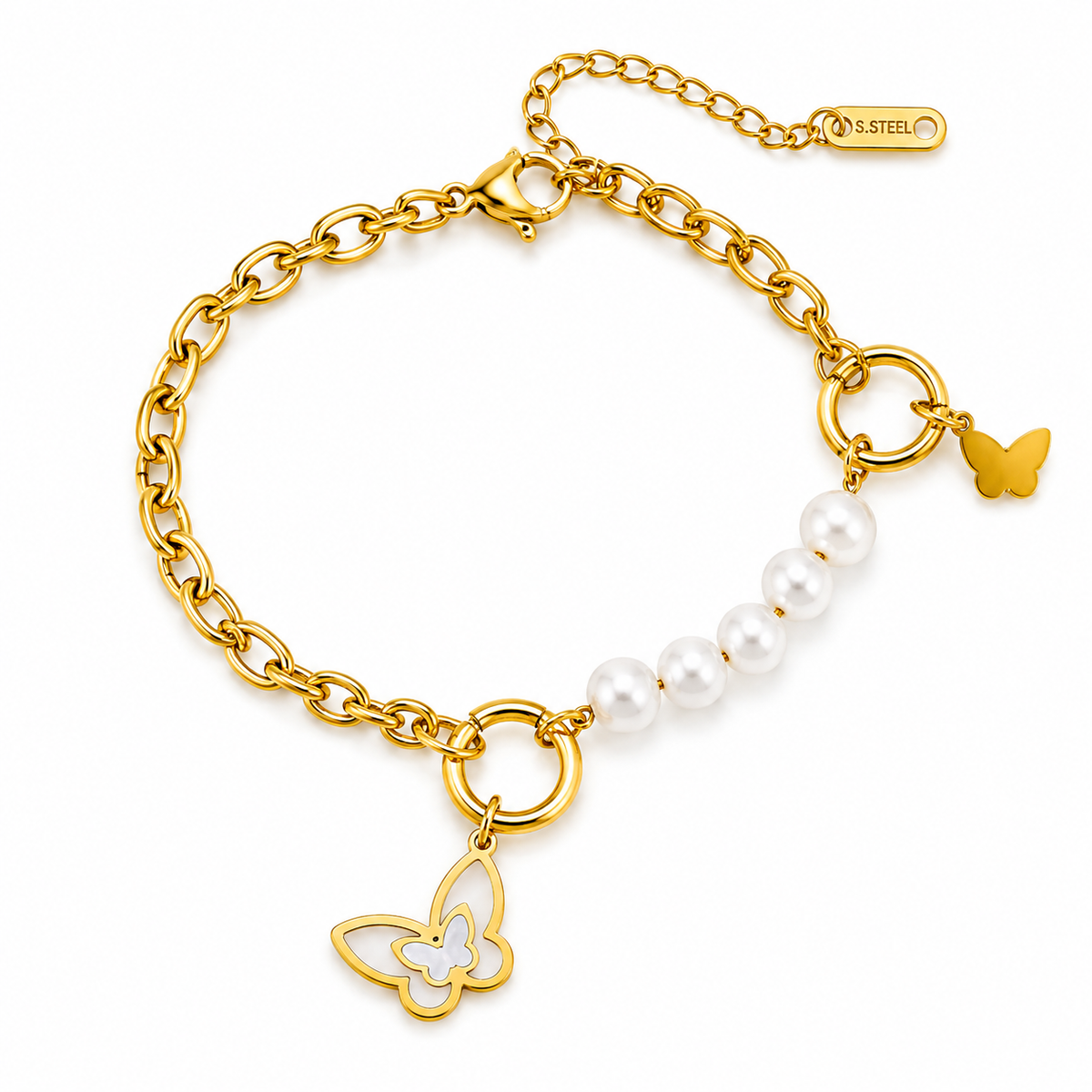 Gold Charm Pearl Bracelet