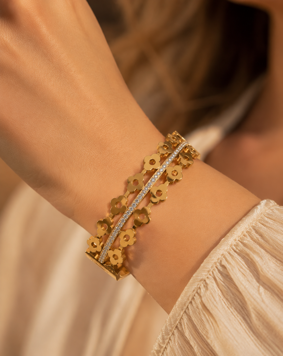 Gold-tone floral bracelet