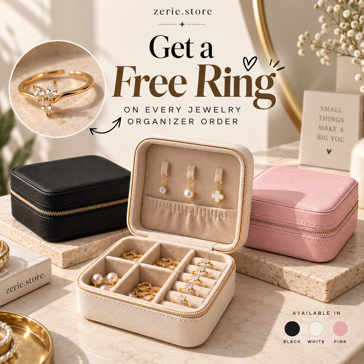 White Mini Jewelry Organizer (Get a FREE Ring)