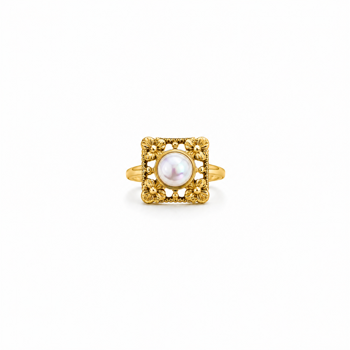 Ornate Gold Pearl Detailed Ring