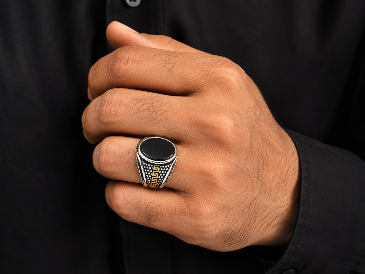 Black Statement Onyx Stone Ring for Men