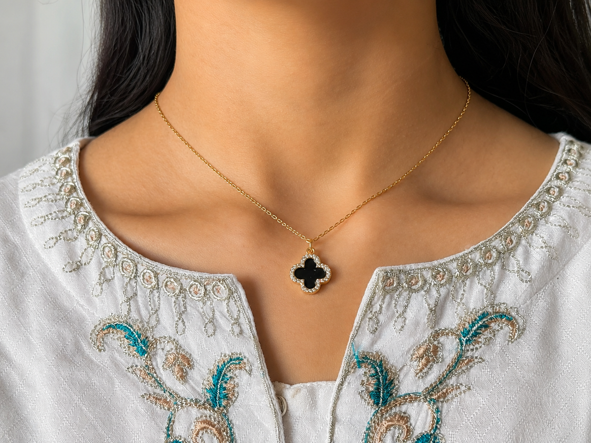 Gold Enamel Clover Pendant