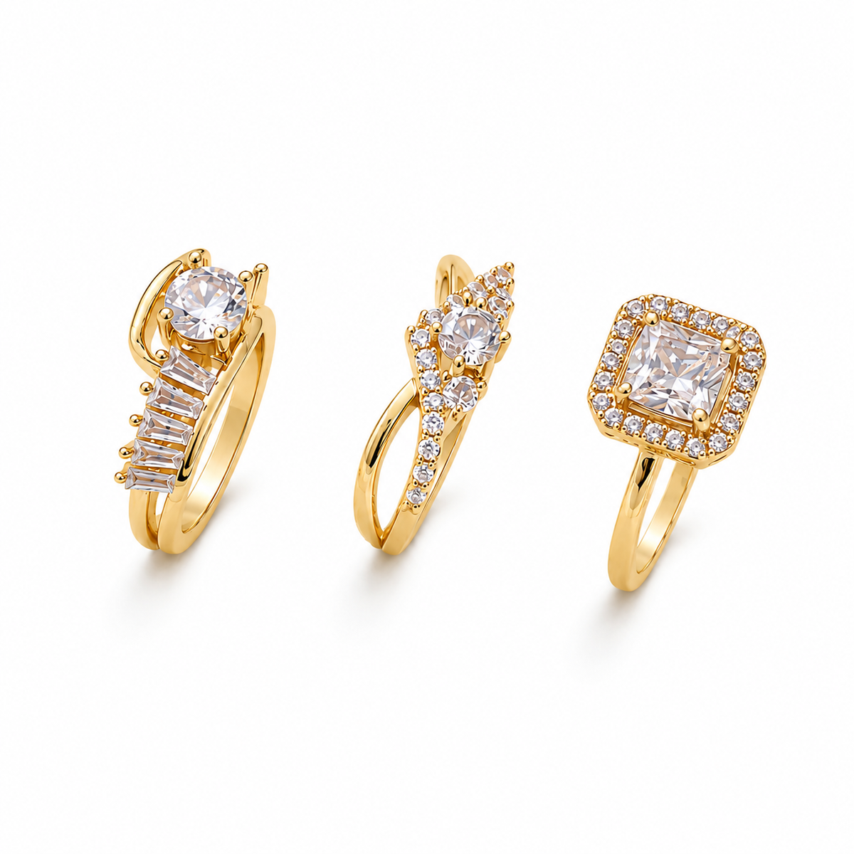 Zircoon Ring Gold Plated (3Pcs)